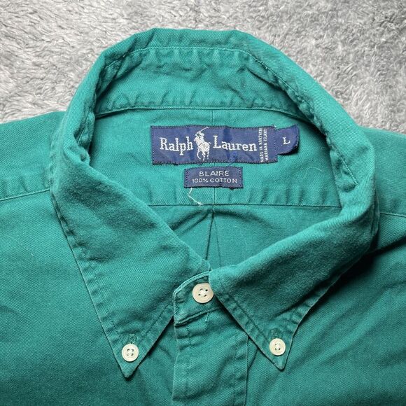 VTG Ralph Lauren Polo Blaire Long Sleeve Men's SZ L Green With Blue Pony 90's - Picture 7 of 14